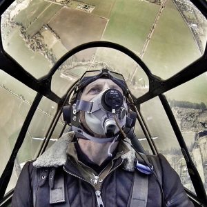 G-BJST Pilot wearing the C type Helmet and G mask circa 1943 - Re-enactment