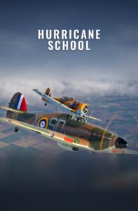 Hawker Hurricane Mk I V7497 in formation with T-6 Harvard “Wacky Wabbit” over the English countryside, Hurricane School